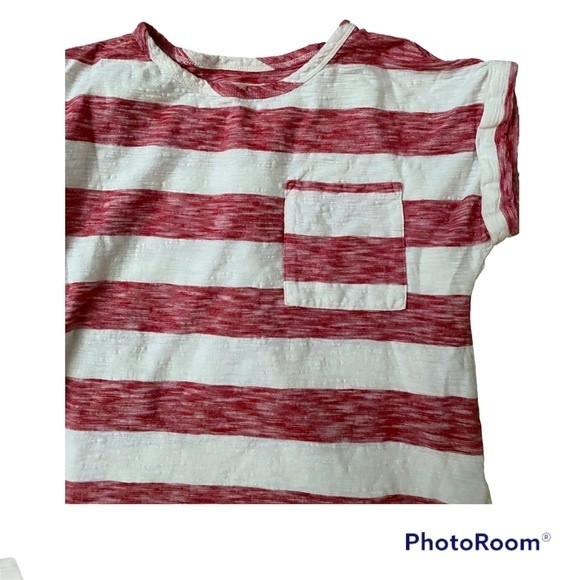 Merona White Soft Horizontal Red Stripes Blouse Short Sleeve Top - Picture 5 of 8